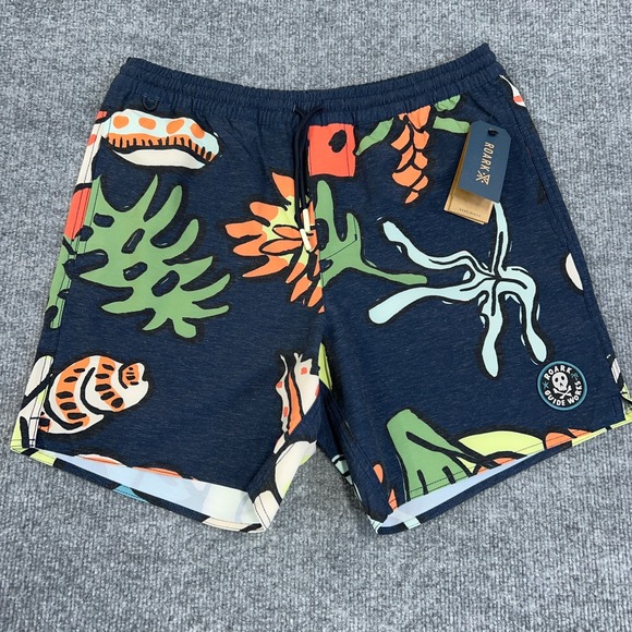 Roark Other - Roark Swim Shorts Mens S Navy Graphic Print Shorey 16" Shell Cove Drawstring 6"